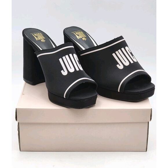 Juicy Couture Shoes - Juicy Couture Juicy Girly Womens Size 8.5 M Heeled Sandals Black White Logo